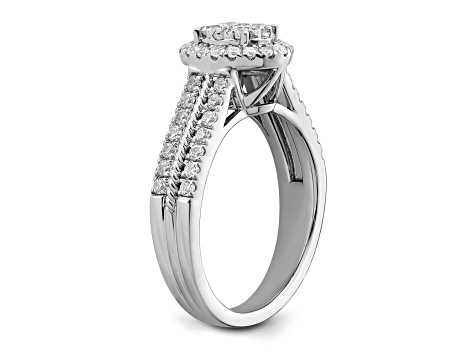 Rhodium Over 14K White Gold Diamond Oval Halo Cluster Engagement Ring 0.73ctw