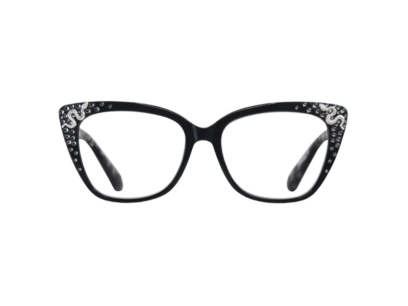Black Crystal Square Frame Reading Glasses. Strength 3.00