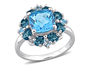 4.10ctw Swiss Blue and London Blue Topaz Quatrefoil Ring in Sterling Silver