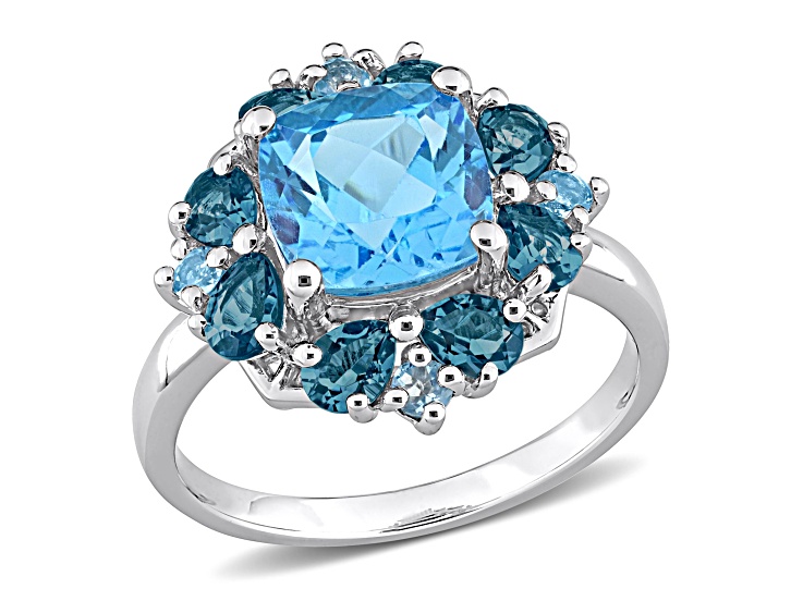 4.10ctw Swiss Blue and London Blue Topaz Quatrefoil Ring in Sterling Silver