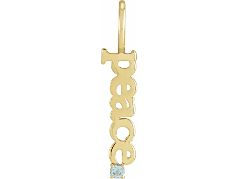 14K Yellow Gold Round Aquamarine Peace Pendant.