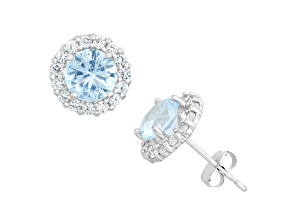 Blue Lab Created Spinel 10K White Gold Halo Earrings 2.35ctw
