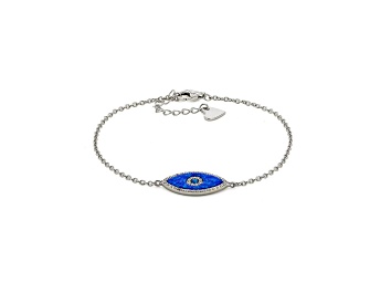Picture of Marquise Cut Lab Created Blue Opal and Cubic Zirconia Rhodium Over Sterling Silver Evil Eye Bracelet