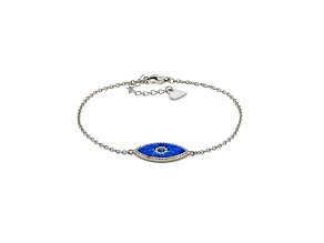 Marquise Cut Lab Created Blue Opal and Cubic Zirconia Rhodium Over Sterling Silver Evil Eye Bracelet