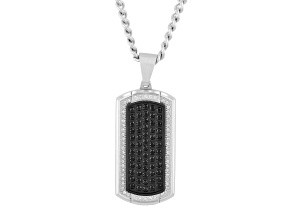 Two-tone Ion Plated Stainless Steel and Diamond and Sapphire Dog Tag Pendant With Chain 1.47ctw