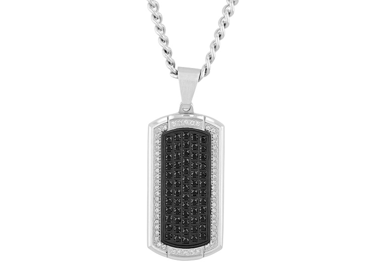 Two-tone Ion Plated Stainless Steel and Diamond and Sapphire Dog Tag Pendant With Chain 1.47ctw