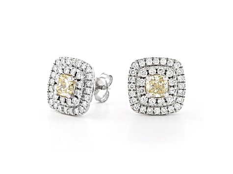 Yellow And White Lab-Grown Diamond 14kt White Gold Double Halo Earrings 1.75ctw