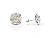 Yellow And White Lab-Grown Diamond 14kt White Gold Double Halo Earrings 1.75ctw