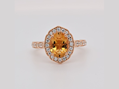 Oval Citrine and Cubic Zirconia 14K Rose Gold Over Sterling Silver Ring