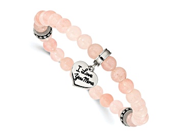 Picture of Stainless Steel Antiqued and Polished Pink Jade LOVE YOU Stretch Bracelet