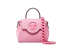 Versace La Medusa Pink Pebbled Leather Top Handle Bag