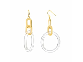 14K Yellow Gold Over Sterling Silver Lucite Dangle Link Earrings in Clear