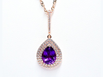 Picture of Pear Amethyst and Cubic Zirconia 18K Rose Gold Over Sterling Silver Pendant with chain, 2.42ctw