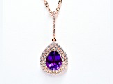 Pear Amethyst and Cubic Zirconia 18K Rose Gold Over Sterling Silver Pendant with chain, 2.42ctw