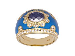 Judith Ripka 1ct Oval Blue Rock Crystal and 0.93ctw Bella Luce 14K Gold Clad Ring
