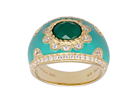 Judith Ripka 1.11ct Oval Green Chalcedony and 0.93ctw Bella Luce 14K Gold Clad Ring