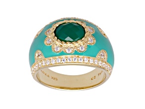 Judith Ripka 1.11ct Oval Green Chalcedony and 0.93ctw Bella Luce 14K Gold Clad Ring