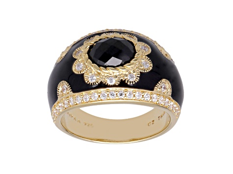 Judith Ripka Black Spinel And Cubic Zirconia 14K Gold Clad Ring 2.71ctw ...