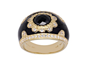 Judith Ripka Black Spinel And Cubic Zirconia 14K Gold Clad Ring 2.71ctw