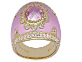 Judith Ripka Pink and White Bella Luce Diamond Simlant 14k Gold Clad Ring