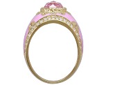 Judith Ripka Pink and White Bella Luce Diamond Simlant 14k Gold Clad Ring
