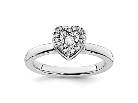 Sterling Silver Stackable Expressions Heart Diamond Ring 0.122ctw