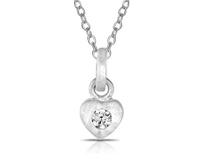 Clear Cubic Zirconia, Rhodium Plated Sterling Silver Brushed Bezel Set Heart Shape Pendant