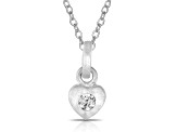 Clear Cubic Zirconia, Rhodium Plated Sterling Silver Brushed Bezel Set Heart Shape Pendant