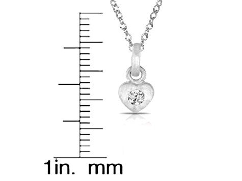 Clear Cubic Zirconia, Rhodium Plated Sterling Silver Brushed Bezel Set Heart Shape Pendant