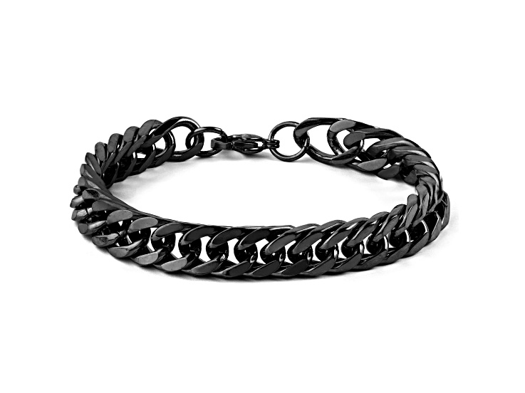 Invicta Jewelry Men's Curb Chain Black Steel Bracelet (10mm) - 8"