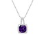 7mm Cushion Amethyst 1/6 ctw Diamond Rhodium Over Sterling Silver Halo Pendant with Chain