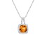 7mm Cushion Citrine 1/6 ctw Diamond Rhodium Over Sterling Silver Halo Pendant with Chain