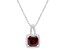 7mm Cushion Garnet 1/6 ctw Diamond Rhodium Over Sterling Silver Halo Pendant with Chain