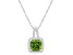 7mm Cushion Peridot 1/6 ctw Diamond Rhodium Over Sterling Silver Halo Pendant with Chain