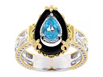 Picture of Blue Paraiba Color Topaz Rhodium & 24k Yellow Gold Over Palladium Sterling Silver Ring 0.90ct