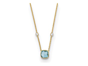 14K Yellow Gold Blue and White Topaz 18 Inch Necklace