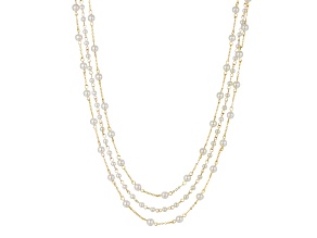 1928 Jewelry Gold Tone Base Metal Three Strand Simulated Pearl Chain Necklace 16" Adj.