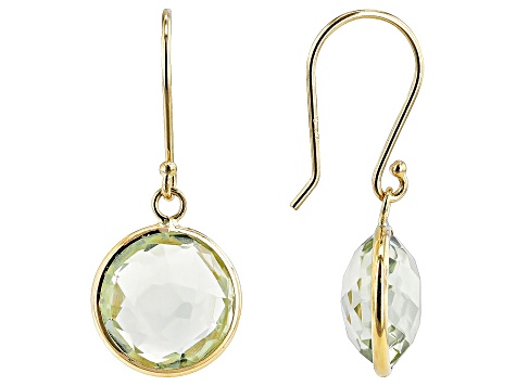 Green Prasiolite 14k Yellow Gold Dangle Earrings 8.00ctw