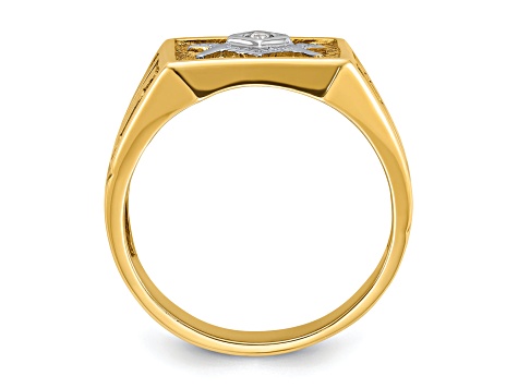 10K Two-tone Yellow and White Gold Textured Diamond Blue Lodge Masonic Ring