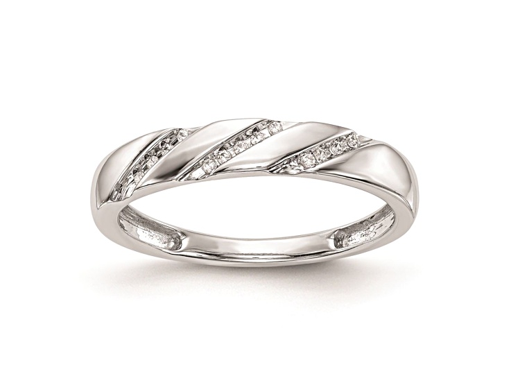 Rhodium Over 14K White Gold Diamond Trio Ladies Wedding Band 0.05ctw