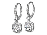 Rhodium Over Sterling Silver Cushion-cut Cubic Zirconia Halo Dangle Leverback Earrings