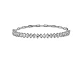 Rhodium Over Sterling Silver Fancy Cubic Zirconia and Paperclip Link Bracelet