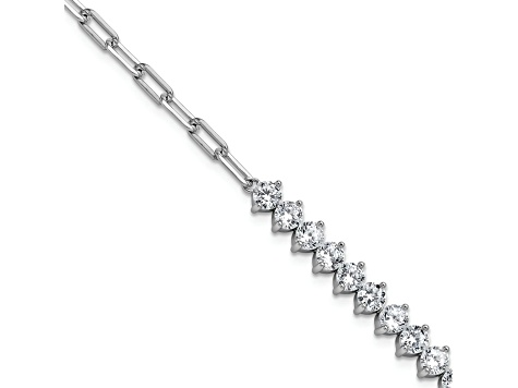 Rhodium Over Sterling Silver Fancy Cubic Zirconia and Paperclip Link Bracelet