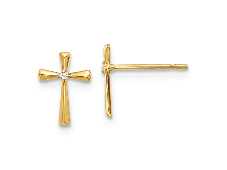 14k Yellow Gold Children's Polished Cubic Zirconia Cross Stud Earrings
