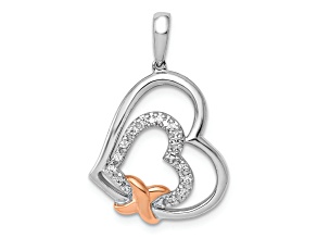 14k White Gold and 14k Rose Gold Diamond Entwined Hearts Pendant