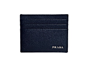 Prada Vitello Micro Grain Leather Baltico Blue Card Holder Wallet