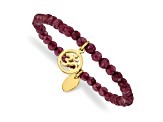 Yellow Stainless Steel Polished OM Purple Jade Stretch Bracelet