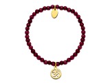 Yellow Stainless Steel Polished OM Purple Jade Stretch Bracelet