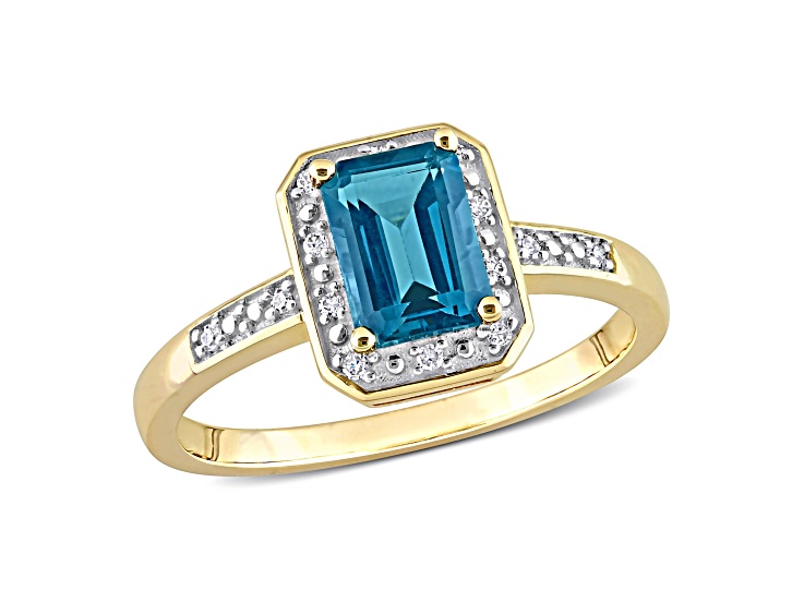 London Blue Topaz & Diamond 14K Yellow Gold Halo Ring 1.26ctw