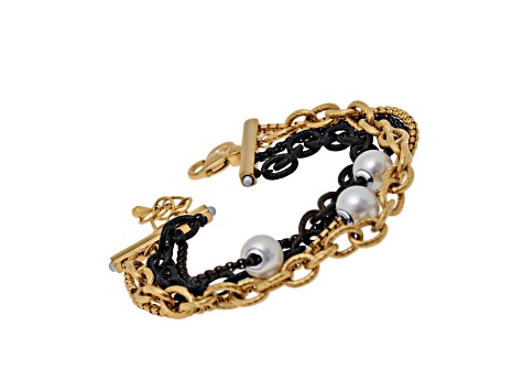 Stainless Steel and Pearl 8mm Multi-Chain Bracelet